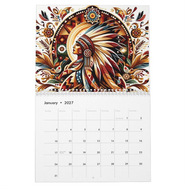 Calendrier Homme amérindien (Jan 2027)