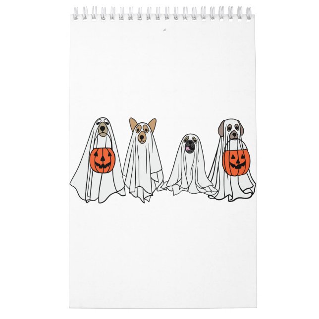 Calendrier Hommes mignons femmes Halloween chien chiens fantô (Protection)