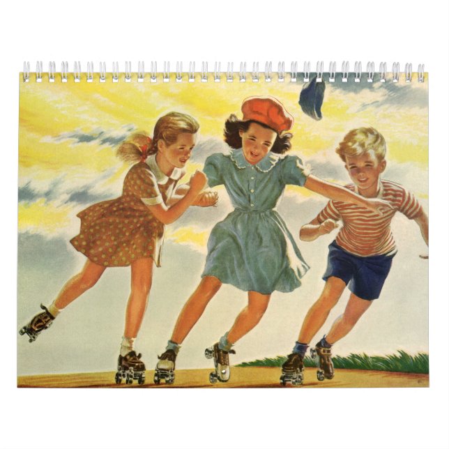 Calendrier Illustration vintage enfants (Protection)