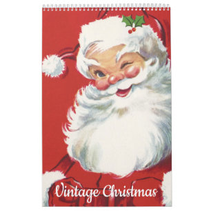 Calendrier Illustration vintage Noël Père Noël