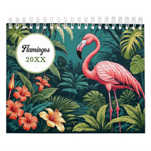 Calendrier Illustrations de Flamant rose coloré vintage