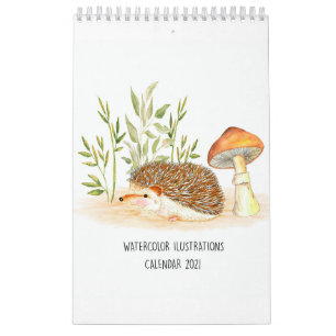Calendrier Illustrations de hérisson et d'aquarelle 2021