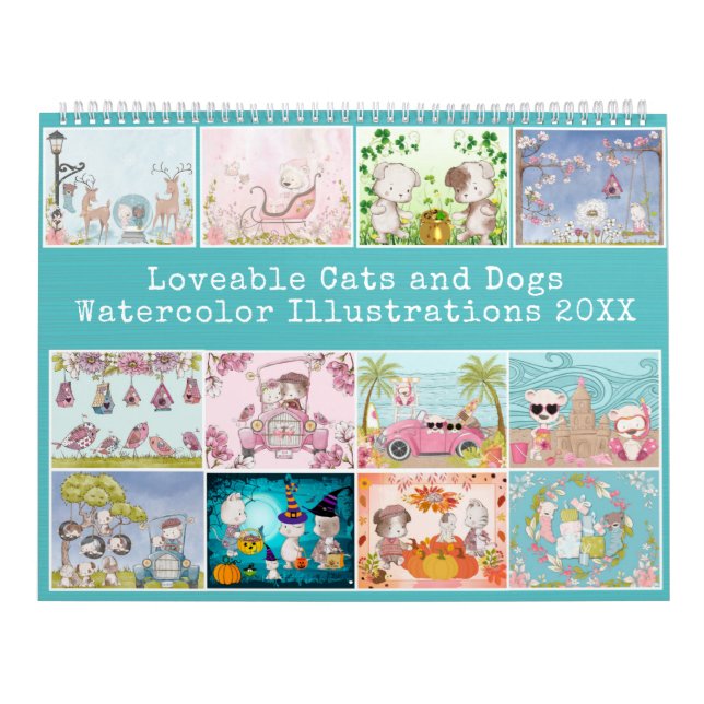 Calendrier Illustrations de l'aquarelle adorable "Chats et Ch (Protection)