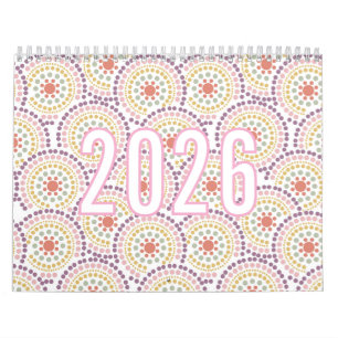 Calendrier illustré de motifs pastel colorés 2026