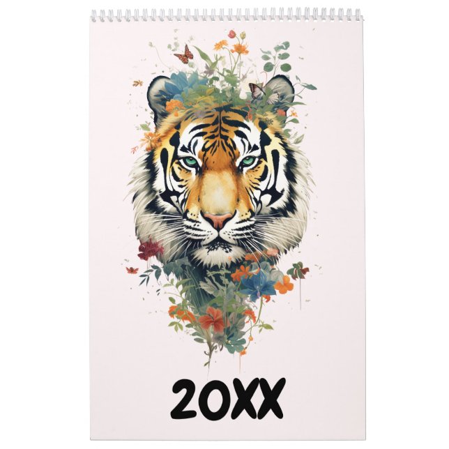 Calendrier Imaginaire fleuri animaux sauvages aquarelle nouve (Protection)