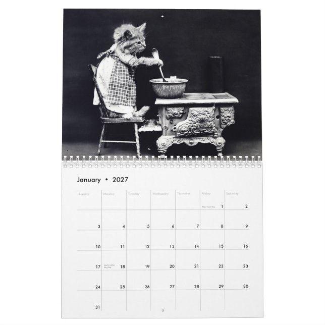 Calendrier imprimé par coutume vintage de chiot et (Jan 2027)