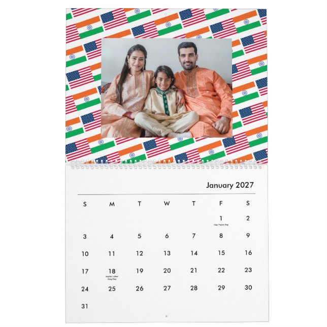 Calendrier Indian American Ajouter des drapeaux photo कै लें  (Jan 2027)