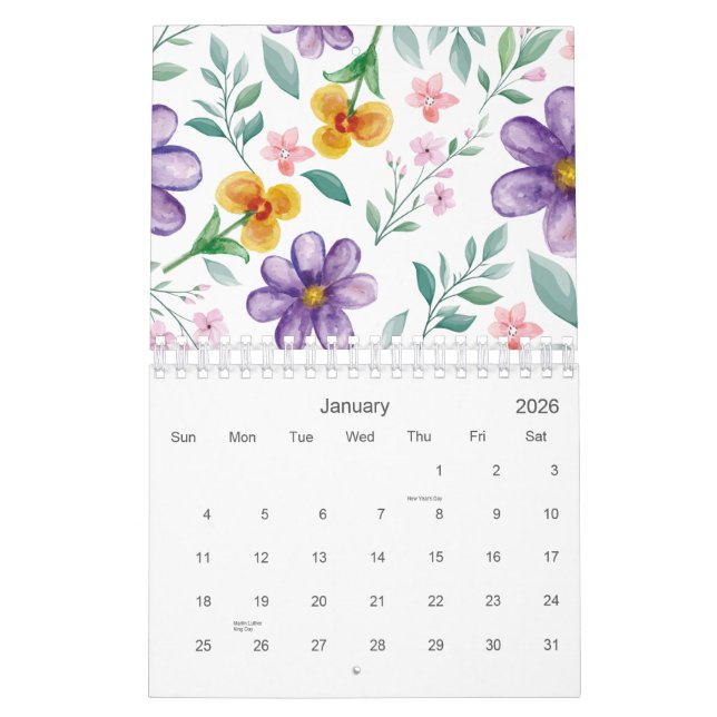 Calendrier Jardin botanique floral coloré 2026 (Jan 2026)