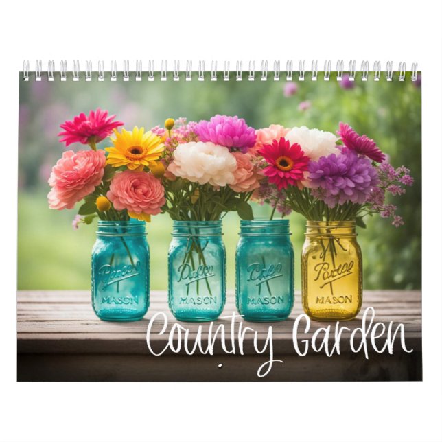 Calendrier Jardin de campagne - fleurs et jarres de mason (Protection)
