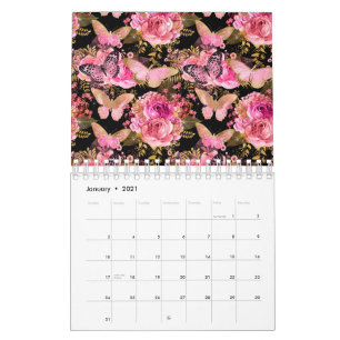 Calendrier Jardin Floral de Roses Papillon Fleur Mignonne Est