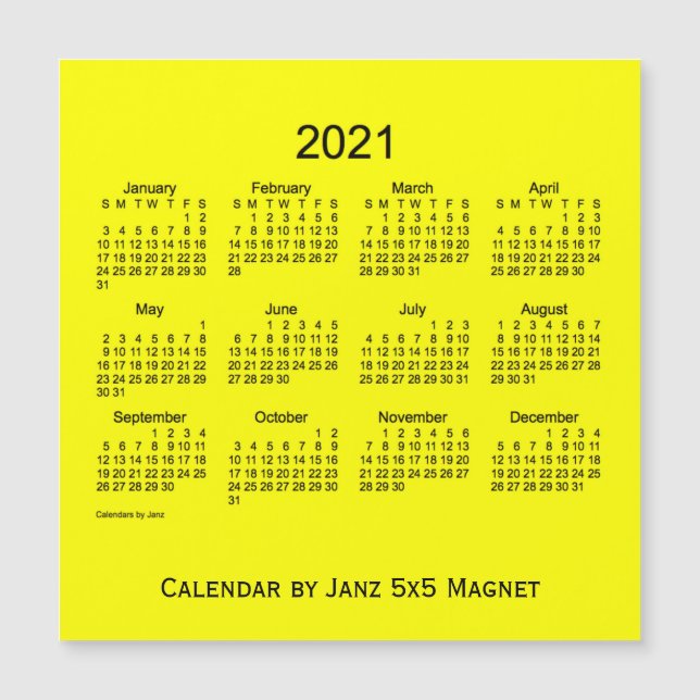 Calendrier Jaune 2021 par Janz 5x5 Magnet (Devant)