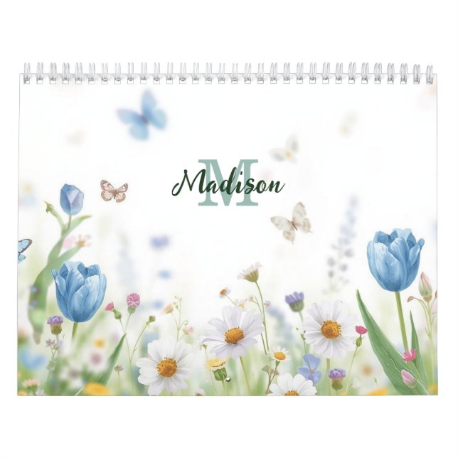 Calendrier Joli bouquet de fleurs sauvages de printemps vert  (Protection)