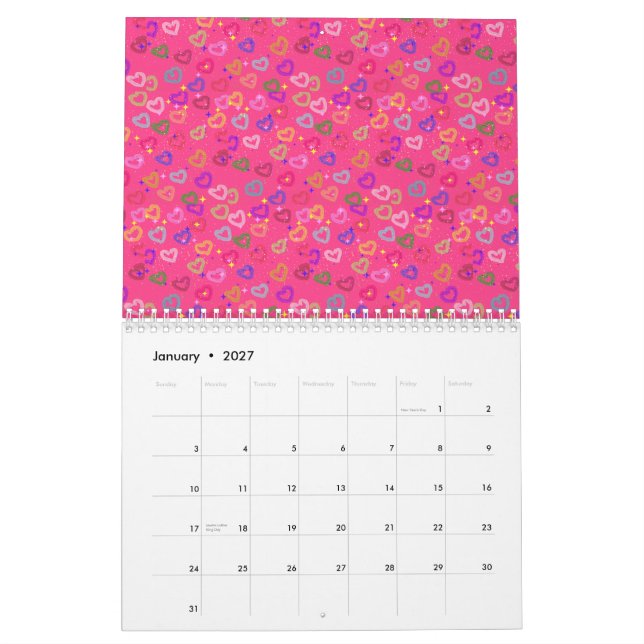 Calendrier Joli cœur coloré  (Jan 2027)