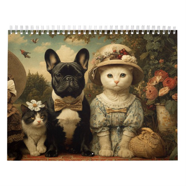 Calendrier Jolis chiens et chats Mur de jardin floral (Protection)