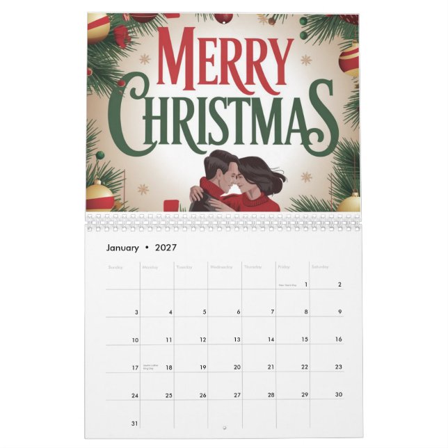 Calendrier Joyeuse carte de voeux de Noël pour un couple (Jan 2027)