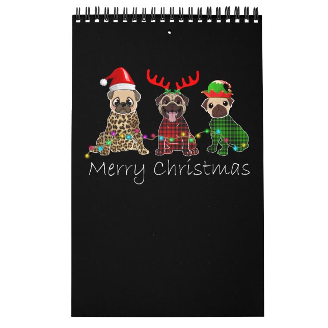 Calendrier Joyeux Noël avec trois chiens carlins (Protection)