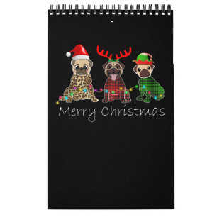 Calendrier Joyeux Noël avec trois chiens carlins