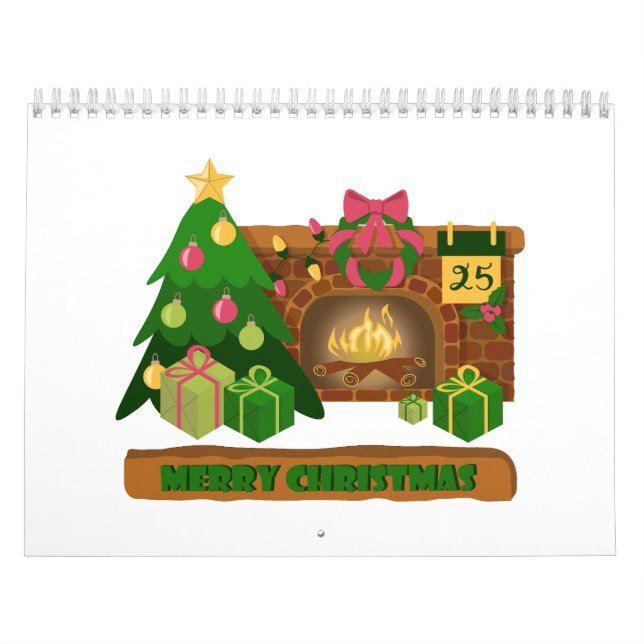 Calendrier Joyeux Noël près de la cheminée bonfire xmas arbre (Protection)