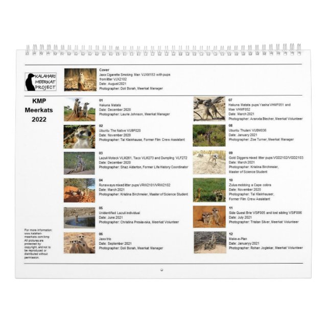 Calendrier KMP Meerkats 2022 (Dos)