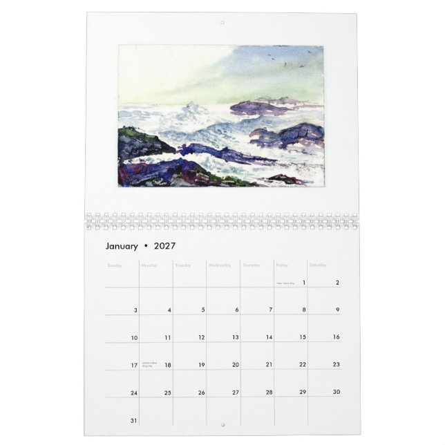 Calendrier La Californie dans des peintures d'aquarelle (Jan 2027)