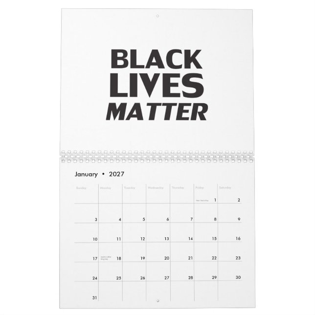 Calendrier La vie des Noirs compte typographie moderne blanch (Jan 2027)