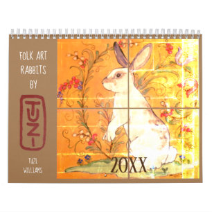 Calendrier Lapins d'art populaire par Tuzi Willams Tuile de l