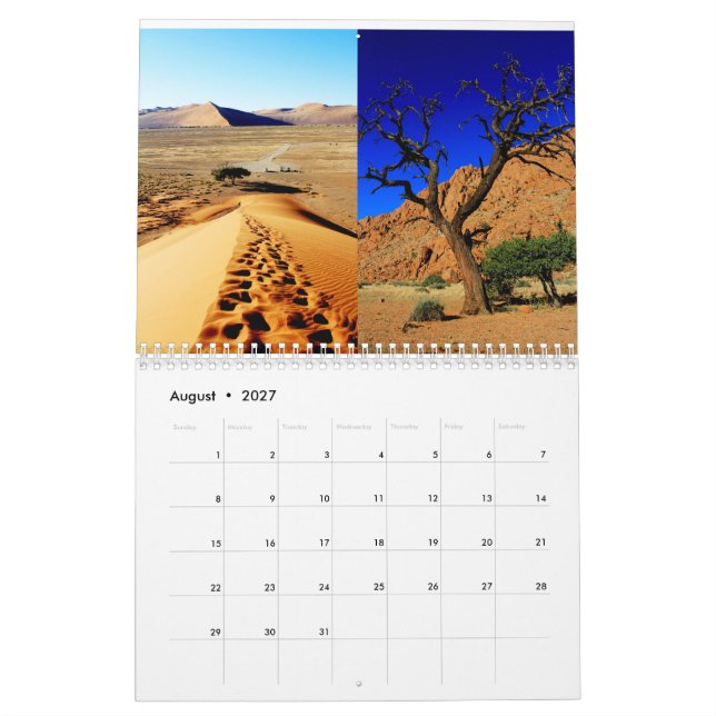 Calendrier Le paysage des dunes de sable de Namibie Kolmansko (Aug 2027)