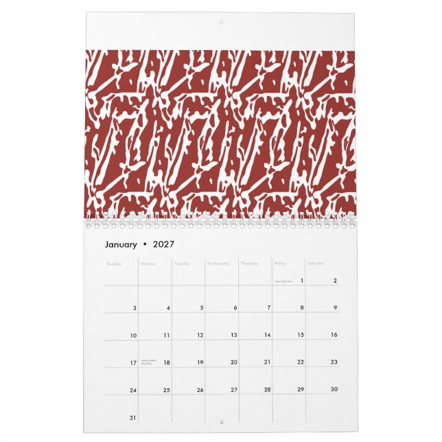 Calendrier Les formes abstraites rouge et orange se mélangent (Jan 2027)