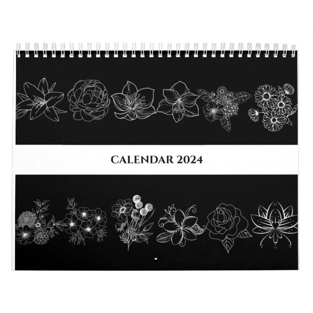 CALENDRIER LIGNE D'ART EN FLEURS NOIRES ET BLANCHES BIBLE VER (Protection)