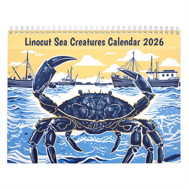 Calendrier Linocut Sea Creatures Calendar 2026 (Protection)