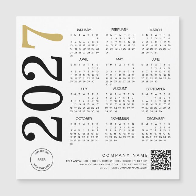 Calendrier Logo QR Code Entreprise Or Blanc 2027 (Devant)