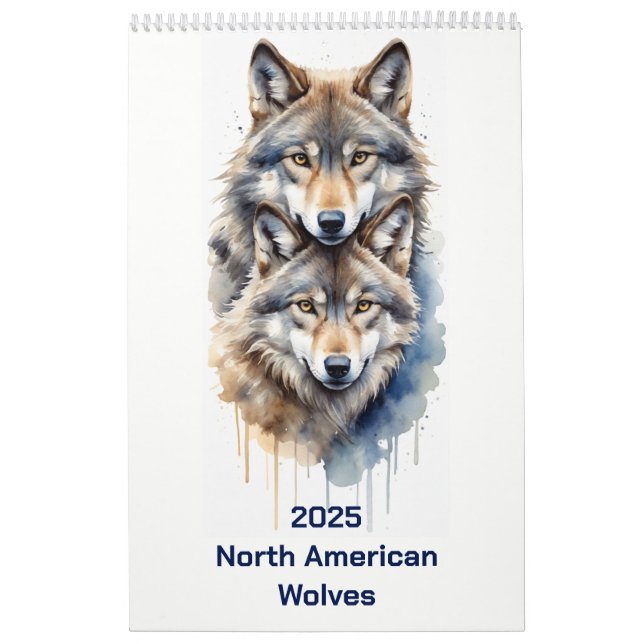Calendrier Loup d'Amérique du Nord d'aquarelle animale 2025 (Protection)