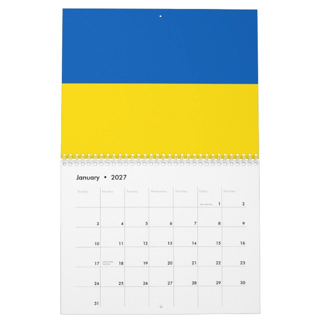 Calendrier L'Ukraine drapeau bleu et jaune patriotique modern (Jan 2027)