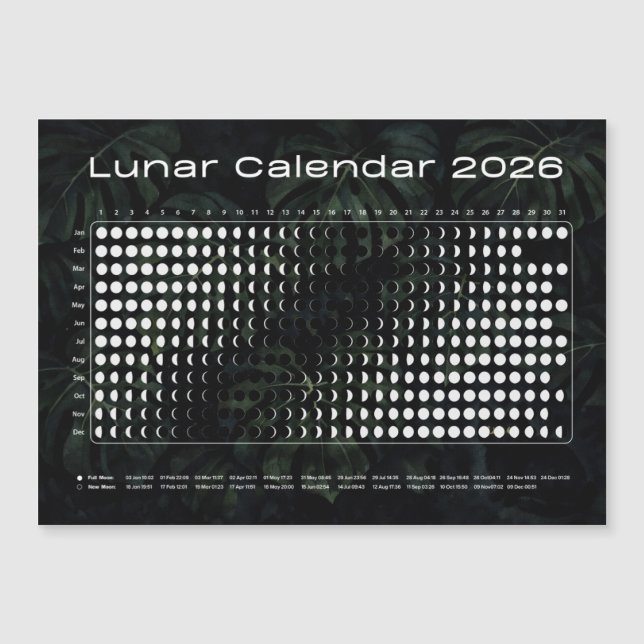 Calendrier Lunaire 2026 Tableau des Phases de la L (Devant)