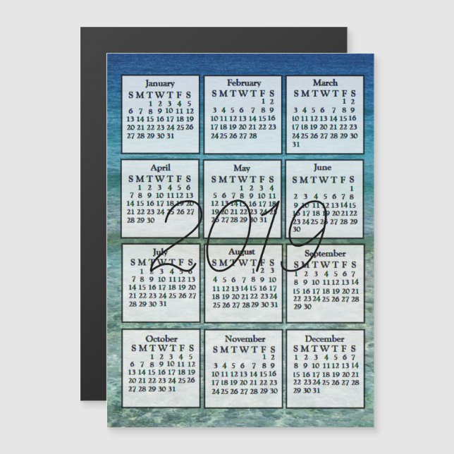 Calendrier Magnet Blue Water 2019 (Devant / Derrière)