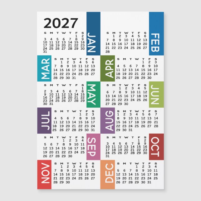 Calendrier Magnétique - 12 mois de mois funky colo (Devant)