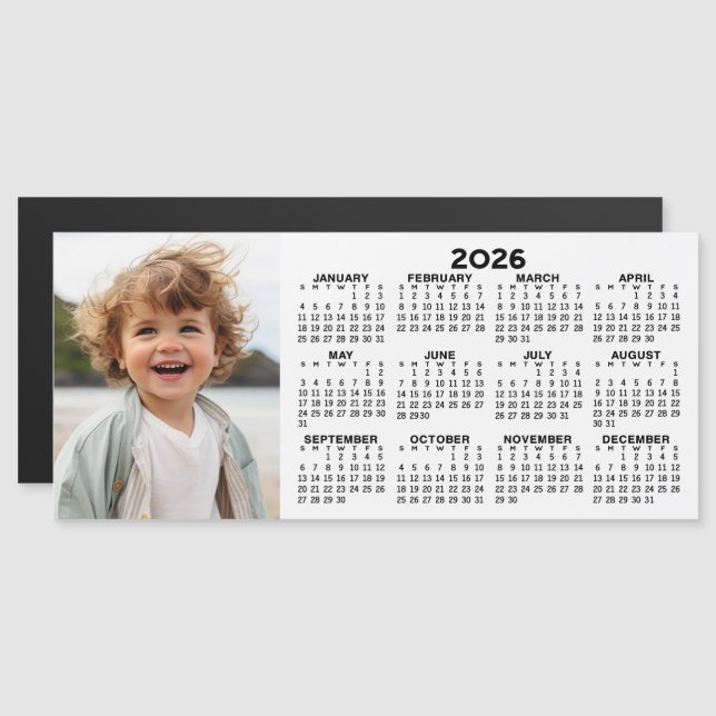 Calendrier magnétique 2026 avec collage photo (Devant / Derrière)