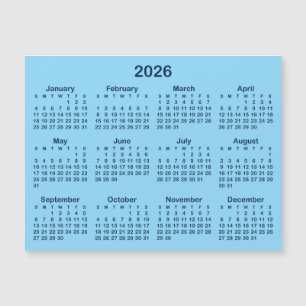 Calendrier magnétique 2026 bleu clair et marine
