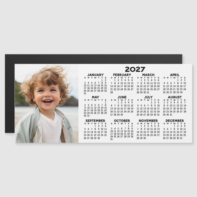 Calendrier magnétique 2027 avec collage de photos (Devant / Derrière)