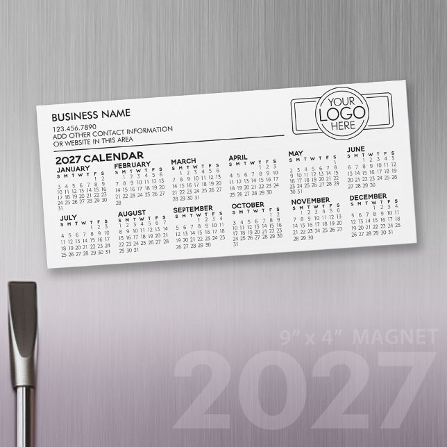 Calendrier magnétique 2027 avec logo et informatio (2027 Calendar Fridge Magnet)