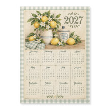 Calendrier magnétique 2027 - Gingham et citron vin