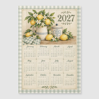 Calendrier magnétique 2027 - Gingham et citron vin