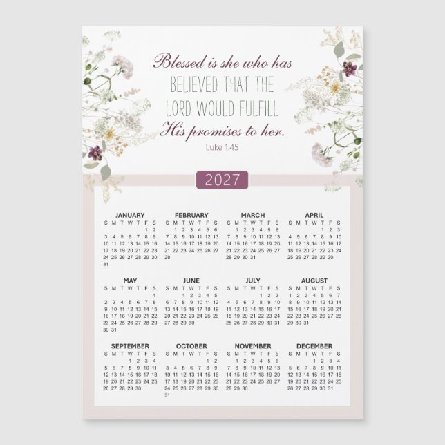 Calendrier magnétique 2027 Luc 1:45 Bienheureuse E (Devant)