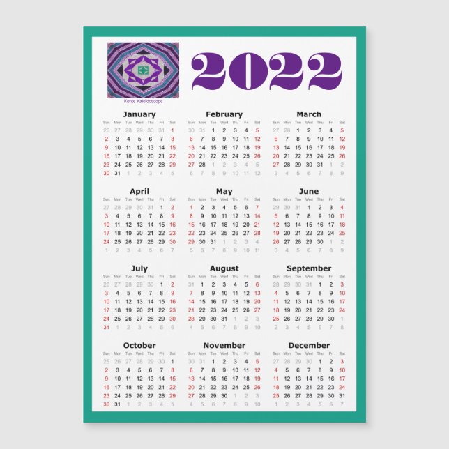 Calendrier magnétique 5x7 2022 avec Kente Kaleidos (Devant)