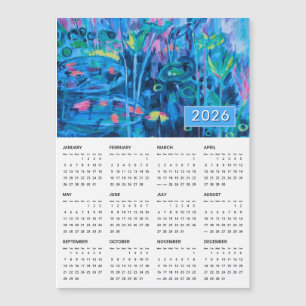 Calendrier magnétique Abstrait Floral Bleu 2026