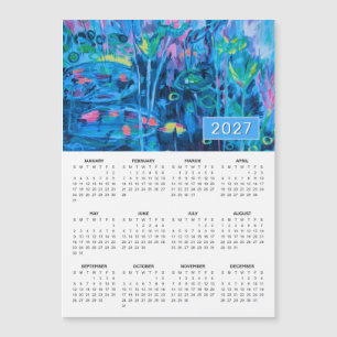 Calendrier magnétique abstrait floral bleu 2027