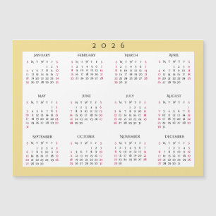 Calendrier magnétique annuel en or blanc pour 2026