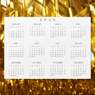 Calendrier magnétique annuel Simple Blanc 2026