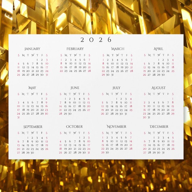 Calendrier magnétique annuel Simple Blanc 2026 (Simple White 2026 Yearly Full Year Calendar Magnet)