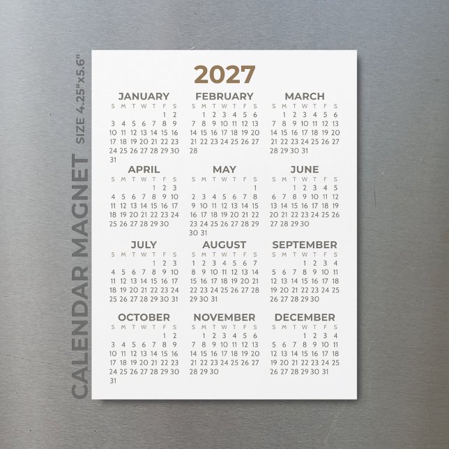 Calendrier Magnétique Basique Simple Marron Beige  (Créateur téléchargé)